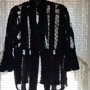 Damee Black Sheer Lace Jacket button up the front